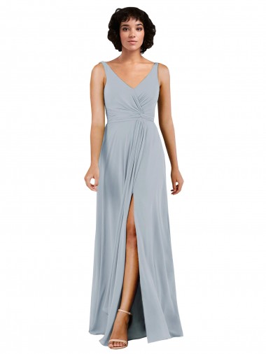 Sleeveless V-Neck Low Back Soft Chiffon Column Bridesmaid Dress Brisbane