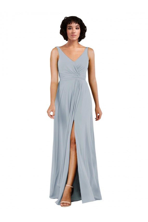 Sleeveless V-Neck Low Back Soft Chiffon Column Bridesmaid Dress Brisbane