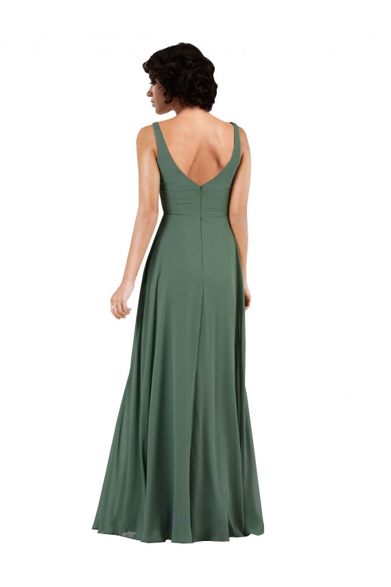 Sleeveless V-Neck Low Back Soft Chiffon Column Bridesmaid Dress Brisbane
