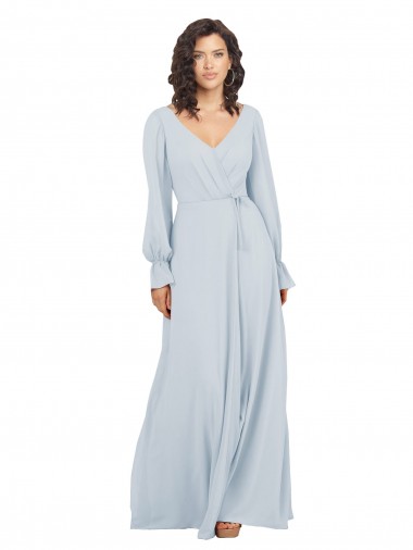 Long Sleeves V-Neck Soft Chiffon A-Line Formal Dress / Bridesmaid Dress Brisbane