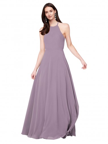 Sleeveless Dark Lavender Halter Neck Keyhole Back Chiffon A-Line Bridesmaid Dress / Evening Dress Brisbane
