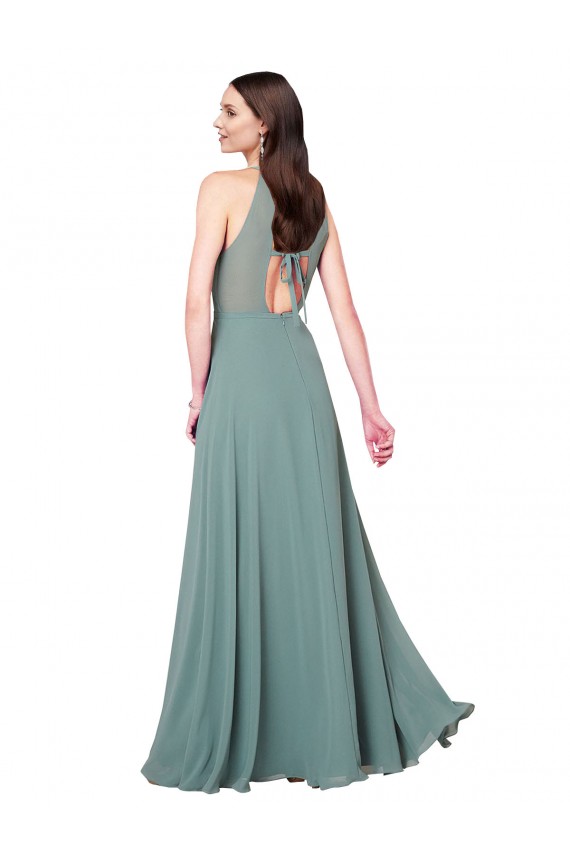 Sleeveless Dark Lavender Halter Neck Keyhole Back Chiffon A-Line Bridesmaid Dress / Evening Dress Brisbane