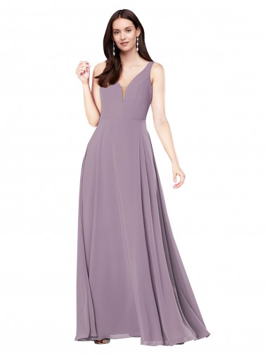 Sleeveless V-Neck Low Back Soft Chiffon Sheath Formal Evening Gown / Bridesmaid Dress Brisbane