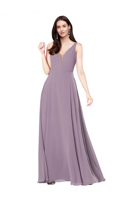 Sleeveless V-Neck Low Back Soft Chiffon Sheath Formal Evening Gown / Bridesmaid Dress Brisbane