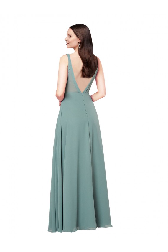 Sleeveless V-Neck Low Back Soft Chiffon Sheath Formal Evening Gown / Bridesmaid Dress Brisbane