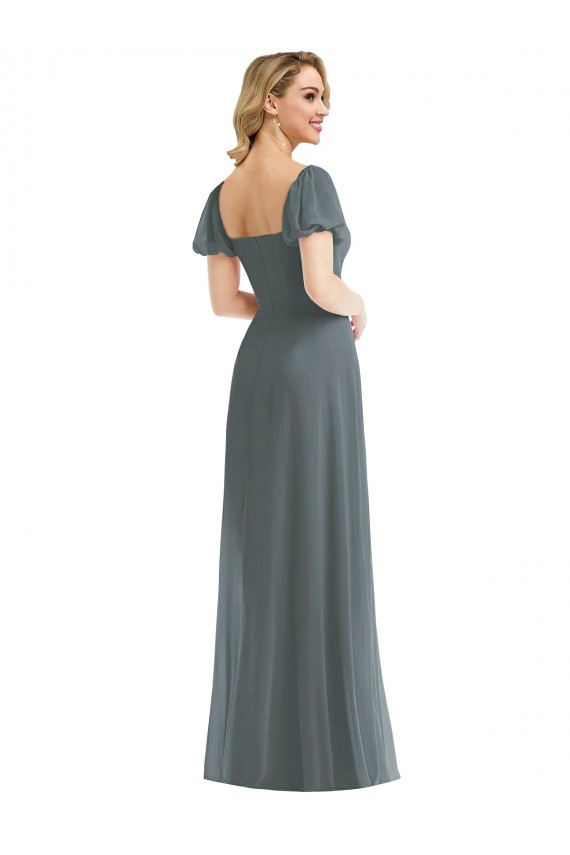 Puff Sleeves Square Neck Soft Chiffon A-Line Semi Formal Evening Dress / Bridesmaid Dress Brisbane