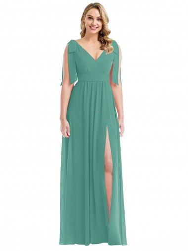 Sleeveless Icelandic Silver V-Neck V-Back Soft Chiffon A-Line Semi Formal Evening Dress / Bridesmaid Dress Brisbane