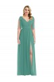 Sleeveless Icelandic Silver V-Neck V-Back Soft Chiffon A-Line Semi Formal Evening Dress / Bridesmaid Dress Brisbane