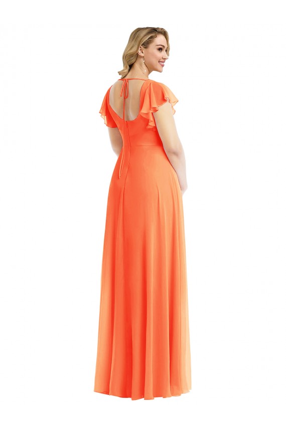 Flutter Sleeves Square Neck Open Back Soft Chiffon A-Line Semi Formal Evening Dress / Bridesmaid Dress Brisbane