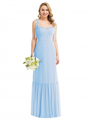 Sleeveless Light Sky Blue Spaghetti Straps Soft Chiffon A-Line Semi Formal Evening Dress / Bridesmaid Dress Brisbane