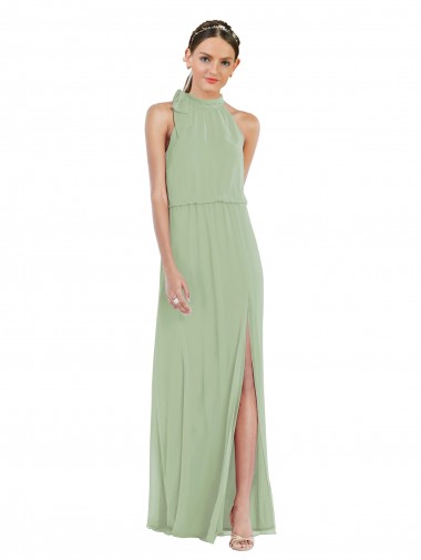 Sleeveless High Neck Soft Chiffon A-Line Semi Formal Evening Dress / Bridesmaid Dress Brisbane