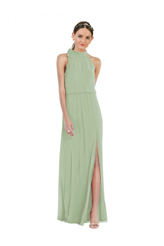 Sleeveless High Neck Soft Chiffon A-Line Semi Formal Evening Dress / Bridesmaid Dress Brisbane
