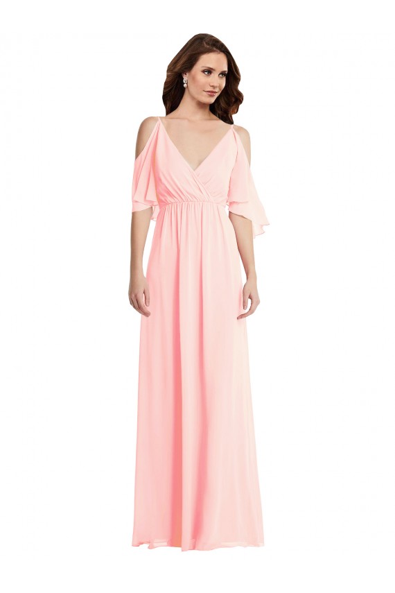 Cold Shoulder V-Neck V-Back Soft Chiffon A-Line Semi Formal Evening Dress / Bridesmaid Dress Brisbane