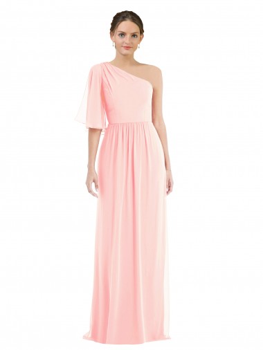 Bell Sleeves One Shoulder Soft Chiffon A-Line Semi Formal Evening Dress / Bridesmaid Dress Brisbane