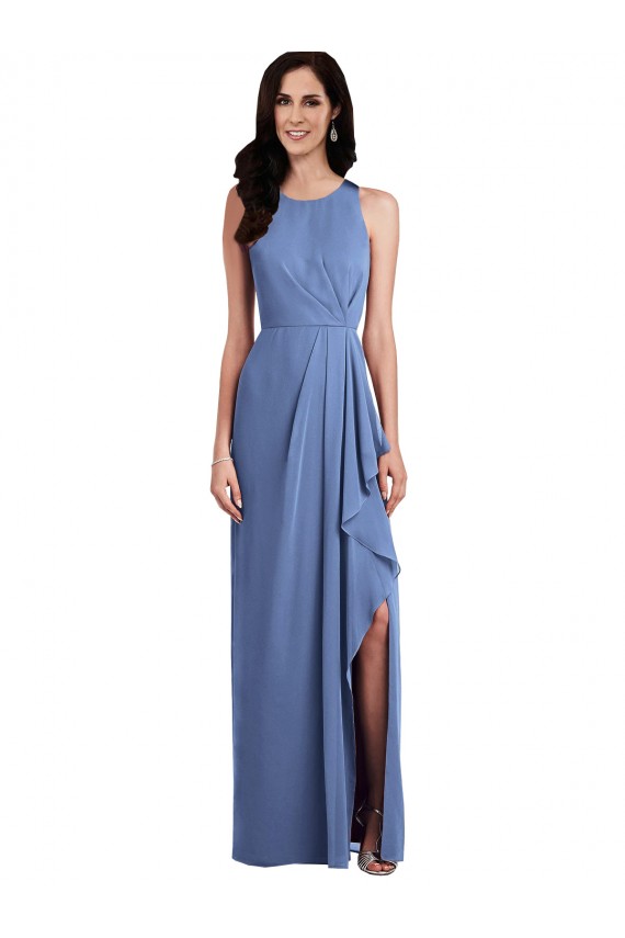 Sleeveless Jewel Neck Keyhole Back Soft Chiffon A-Line Bridesmaid Dress Brisbane