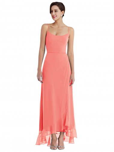Sleeveless Spaghetti Straps Soft Chiffon A-Line High Low Bridesmaid Dress Brisbane