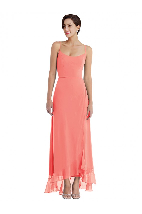 Sleeveless Spaghetti Straps Soft Chiffon A-Line High Low Bridesmaid Dress Brisbane