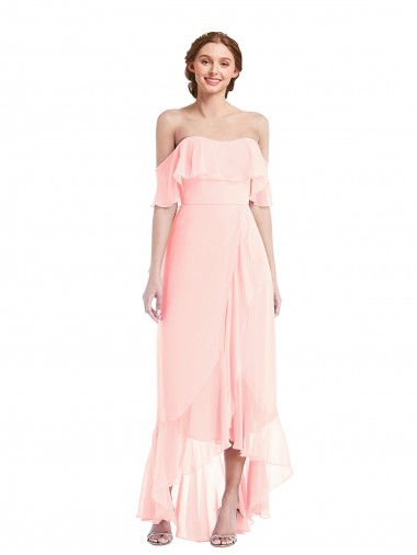 Sleeveless Pink Off the Shoulder Long Soft Chiffon A-Line Bridesmaid Dresses Brisbane