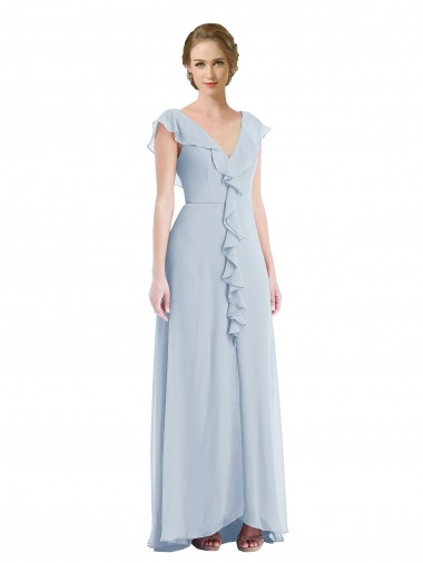 Sleeveless Sea Glass V-Neck V-Back Soft Chiffon A-Line Black Tie Evening Gown / Bridesmaid Dress Brisbane