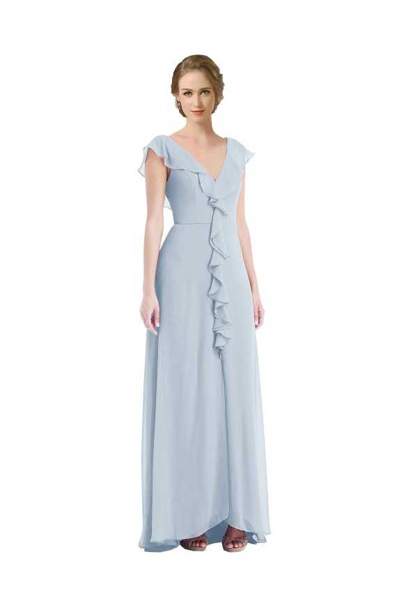 Sleeveless Sea Glass V-Neck V-Back Soft Chiffon A-Line Black Tie Evening Gown / Bridesmaid Dress Brisbane
