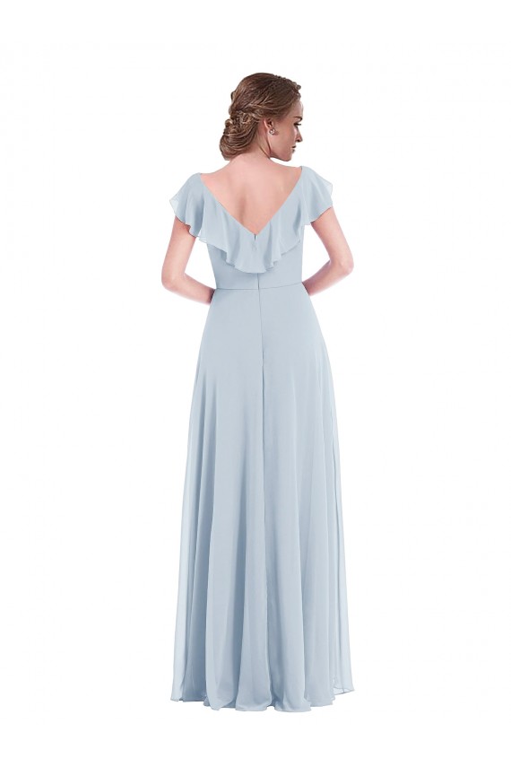 Sleeveless Sea Glass V-Neck V-Back Soft Chiffon A-Line Black Tie Evening Gown / Bridesmaid Dress Brisbane