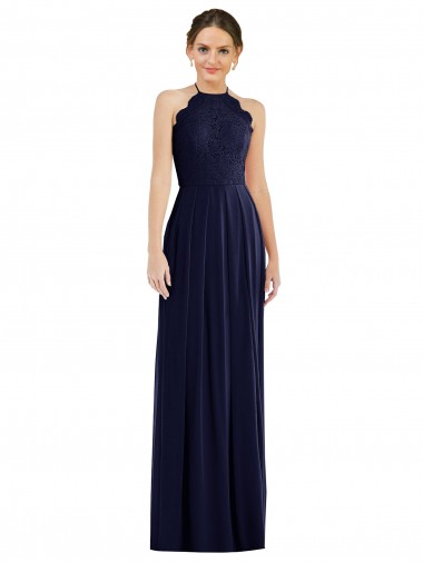 Sleeveless Dark Navy Halter Neck Open Back Soft Chiffon A-Line Semi Formal Evening Dress / Bridesmaid Dress Brisbane