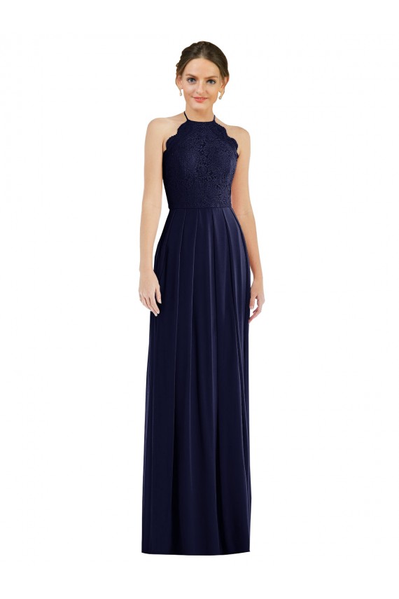 Sleeveless Dark Navy Halter Neck Open Back Soft Chiffon A-Line Semi Formal Evening Dress / Bridesmaid Dress Brisbane