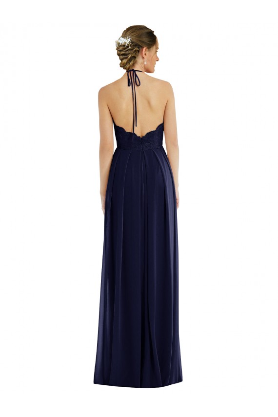 Sleeveless Dark Navy Halter Neck Open Back Soft Chiffon A-Line Semi Formal Evening Dress / Bridesmaid Dress Brisbane