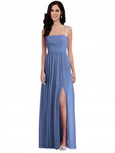 Sleeveless Windsor Blue Spaghetti Straps Low Back Soft Chiffon A-Line Semi Formal Evening Dress / Bridesmaid Dress Brisbane