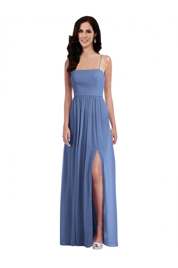 Sleeveless Windsor Blue Spaghetti Straps Low Back Soft Chiffon A-Line Semi Formal Evening Dress / Bridesmaid Dress Brisbane