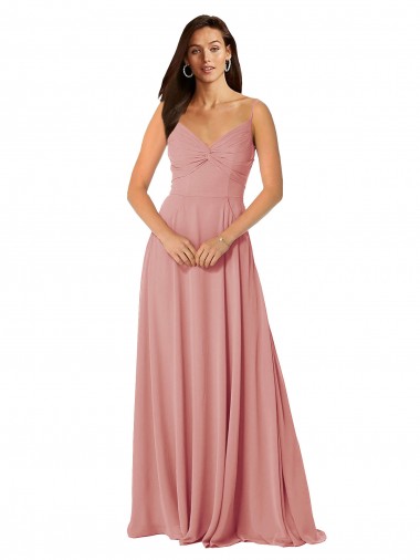 Sleeveless Bliss Pink V-Neck V-Back Lxue Chiffon A-Line Bridesmaid Dress Brisbane