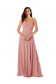 Sleeveless Bliss Pink V-Neck V-Back Lxue Chiffon A-Line Bridesmaid Dress Brisbane