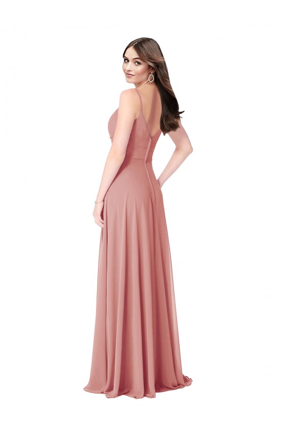 Sleeveless Bliss Pink V-Neck V-Back Lxue Chiffon A-Line Bridesmaid Dress Brisbane