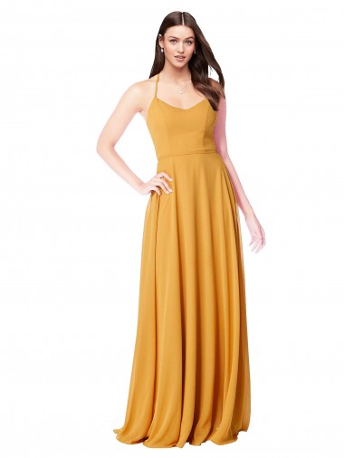 Sleeveless Saffron V-Neck Soft Chiffon A-Line Formal Dress / Bridesmaid Dress Brisbane