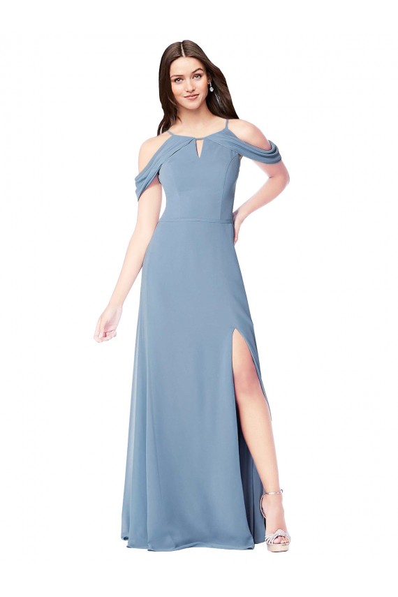 Sleeveless Dusty Blue Off the Shoulder Soft Chiffon A-Line Evening Dress / Bridesmaid Dress Brisbane