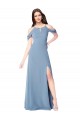 Sleeveless Dusty Blue Off the Shoulder Soft Chiffon A-Line Evening Dress / Bridesmaid Dress Brisbane