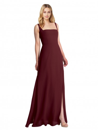 Sleeveless Square Neck Low Back Soft Chiffon A-Line Bridesmaid Dress Brisbane