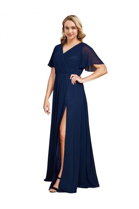 Short Flutter Sleeves V-Neck Soft Chiffon A-Line Formal Plus Size Evening Gown / Prom Dress / Bridesmaid Dress Brisbane