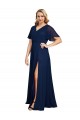 Short Flutter Sleeves V-Neck Soft Chiffon A-Line Formal Plus Size Evening Gown / Prom Dress / Bridesmaid Dress Brisbane