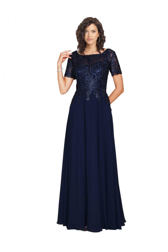 Short Sleeves Round Neck Soft Chiffon A-Line Prom Dress / Bridesmaid Dress Brisbane