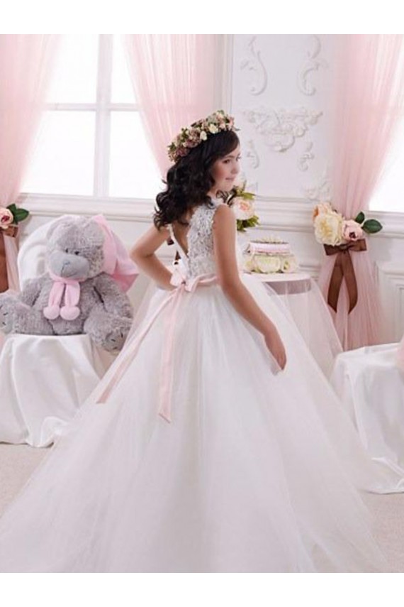 Sleeveless Bateau Neck V-Back Tulle & Lace Ball Gown Flower Girl Dress Brisbane