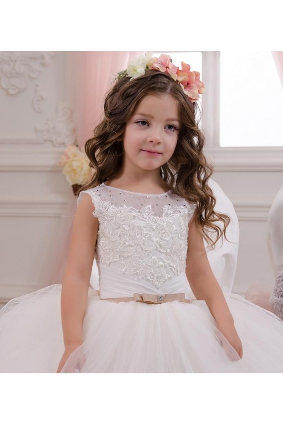 Sleeveless Bateau Neck Tulle & Lace Ball Gown Flower Girl Wedding Dress Brisbane