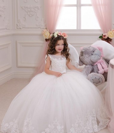 Sleeveless Bateau Neck Tulle & Lace Ball Gown Flower Girl Wedding Dress Brisbane