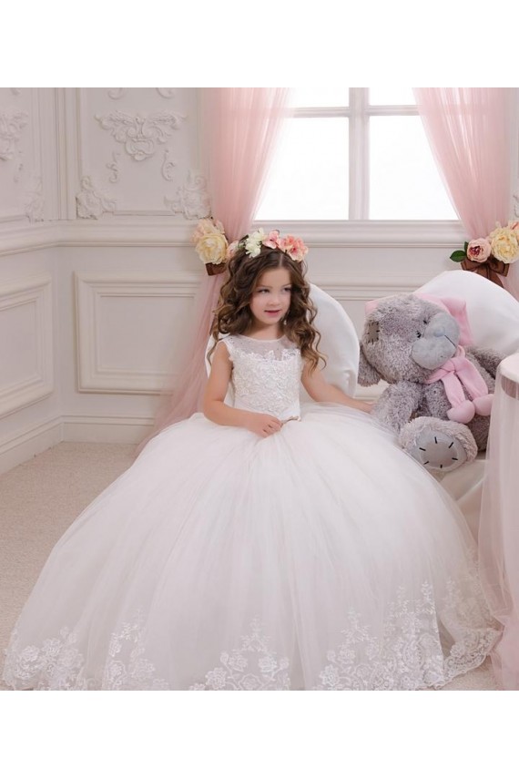 Sleeveless Bateau Neck Tulle & Lace Ball Gown Flower Girl Wedding Dress Brisbane
