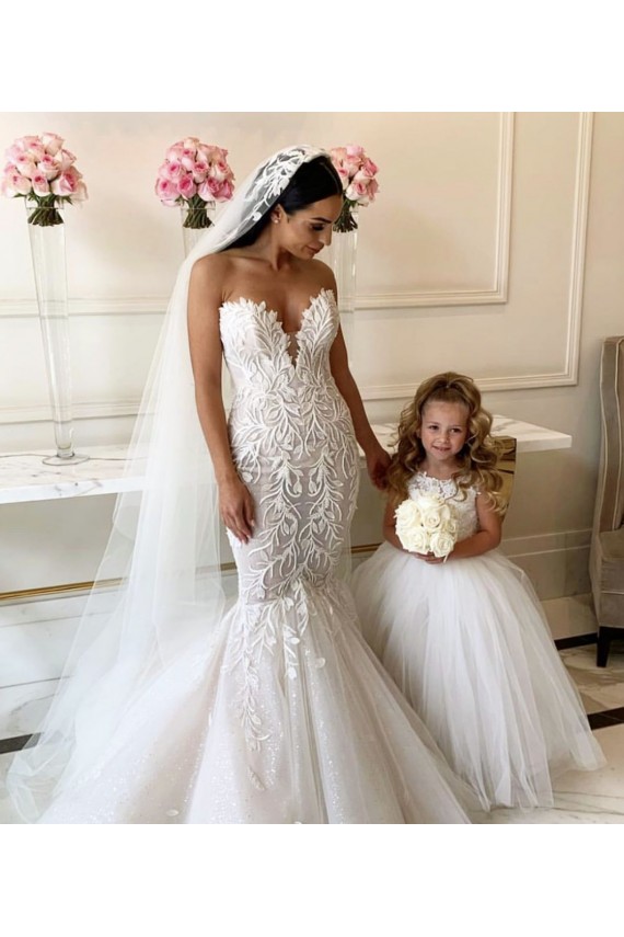Sleeveless Bateau Neckline Tulle & Lace Ball Gown Flower Girl Dress Brisbane