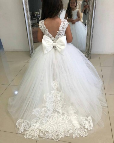 Sleeveless Bateau Neckline Tulle & Lace Ball Gown Flower Girl Dress Brisbane