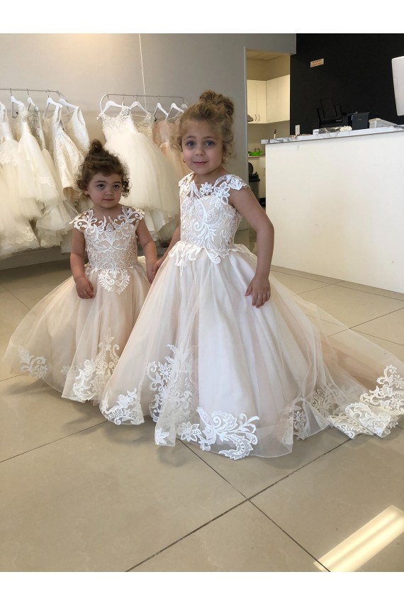 Sleeveless Bateau Neck V-Back Tulle & Lace Ball Gown Little Flower Girl Dress Brisbane