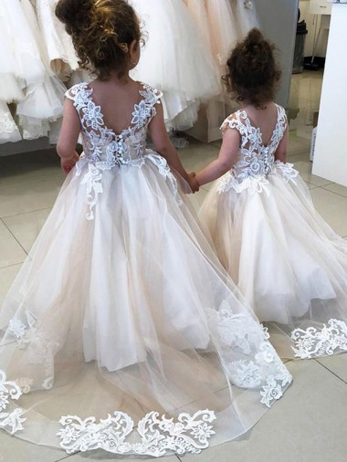 Sleeveless Bateau Neck V-Back Tulle & Lace Ball Gown Little Flower Girl Dress Brisbane