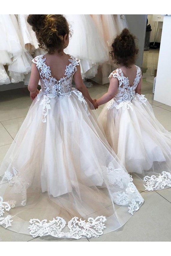 Sleeveless Bateau Neck V-Back Tulle & Lace Ball Gown Little Flower Girl Dress Brisbane