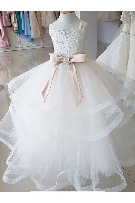 Sleeveless High Neck Tulle & Lace Ball Gown Flower Girl Wedding Dress Brisbane